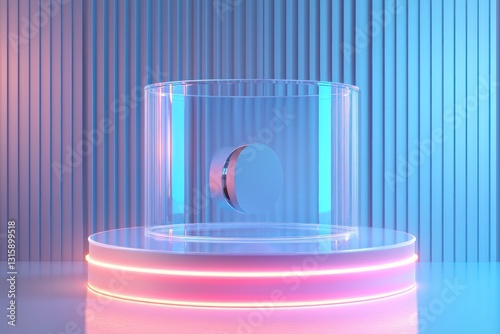 Text or branding space on a transparent 3D podium with rotating product mockup.