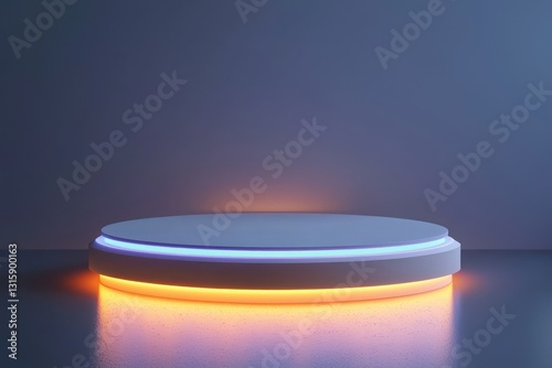 3D abstract podium with glowing effects, offering clean copy space for showcasing luxury brands.
