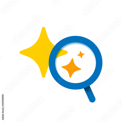 AI Powered Search Concept Flat Illustration. Magnifying Glass with Sparkle. Smart and Efficient Search Technology. Perfect for Artificial intelligence, Data Analysis, and Digital Innovation Themes
