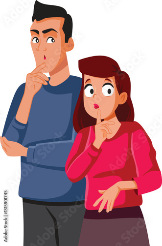 Funny Confused Man and Woman Wondering Vector Cartoon Illustration. Doubtful parent having many questions being concerned 
