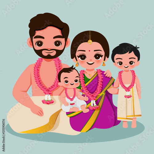 Indian Parents and Children in Traditional Dress for Ayush Homa Ceremony