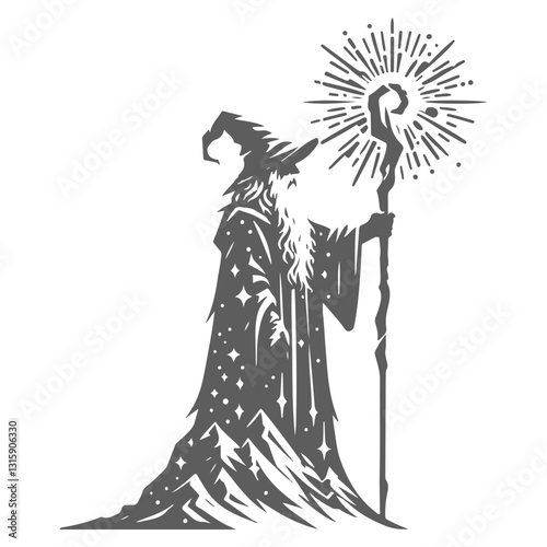 Powerful Wizard with Staff - Dark Magic Illustration