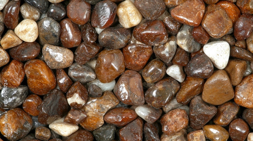Close Up View of a Variety of Brown and Earthy Colored Small Pebbles and Stones with Smooth Surfaces in Natural Outdoor Setting Close Up View of a Variety of Brown and Earthy Colored Small Pebbles and Stones with Smooth Surfaces in Natural Outdoor Setting