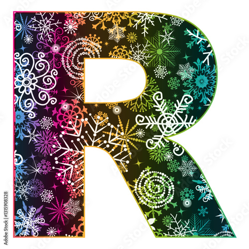Vector image  letter of the English alphabet with gradient Christmas pattern of snowflakes isolated on transparent background