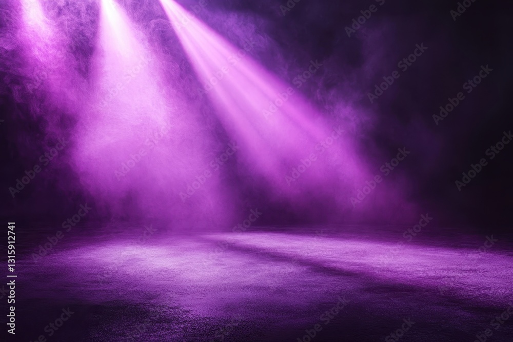Obraz premium Purple stage lighting with smoky haze. Ideal for music, theatre, or event backgrounds.