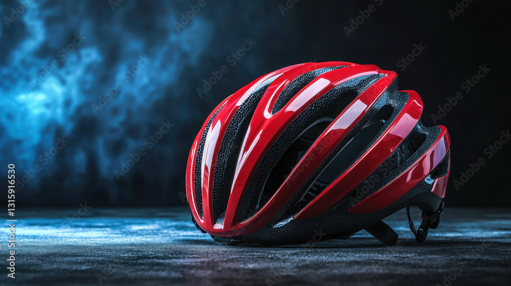 Sleek high-end cycling helmet with aerodynamic vents placed on a smooth black surface for safety and performance enhancement Sleek high-end cycling helmet with aerodynamic vents placed on a smooth black surface for safety and performance enhancement