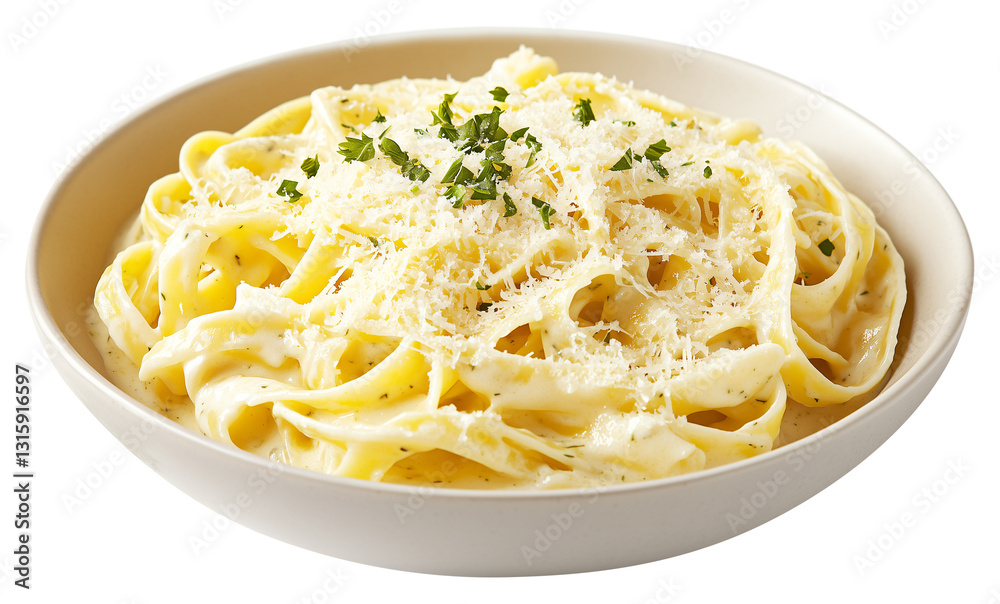 bowl of creamy pasta topped with grated cheese and parsley, showcasing delicious and comforting meal. rich sauce and fresh herbs enhance dish appeal bowl of creamy pasta topped with grated cheese and parsley, showcasing delicious and comforting meal. rich sauce and fresh herbs enhance dish appeal