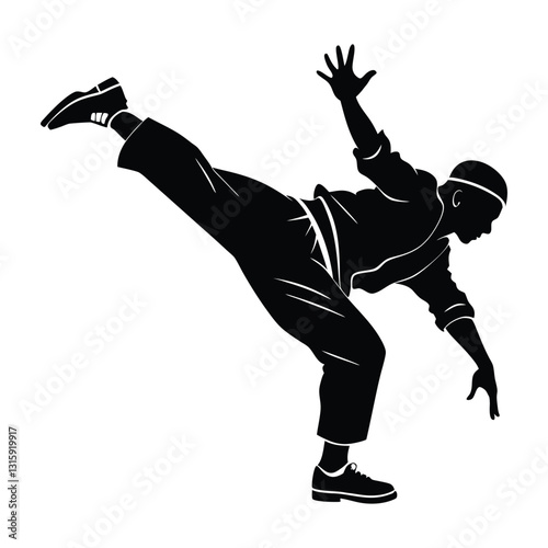 Breakdancer Balancing on One Elbow in a Freeze Silhouette