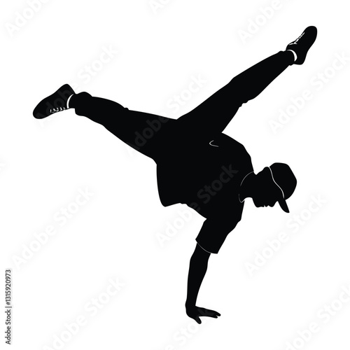 Breakdancer Balancing on One Elbow in a Side Freeze Silhouette Art