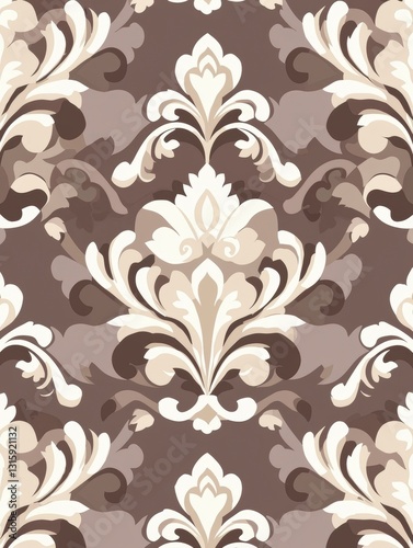 Seamless Damask Pattern in Beige and Brown
