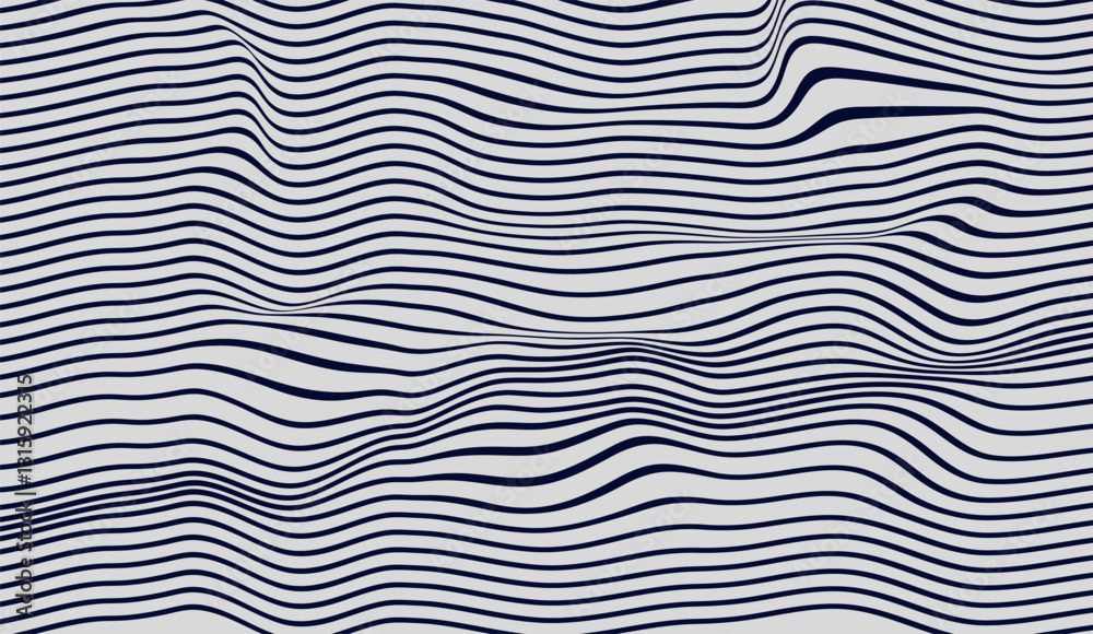 Abstract undulating dark blue lines on a light gray background creating a mesmerizing visual texture and dynamic movement for modern design applications
