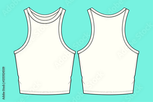  Woman tank top technical fashion flat sketch.