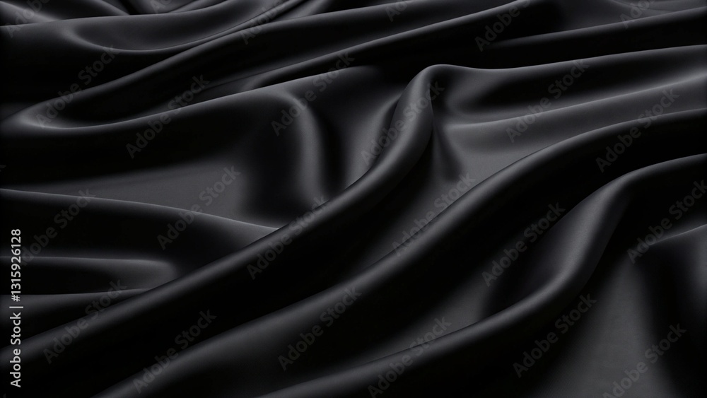 Obraz premium Abstract Black silk fabric background. A very lightweight viscose fabric with rich drapery and a smooth texture with a subtle matte sheen. background texture, pattern. smooth satin texture