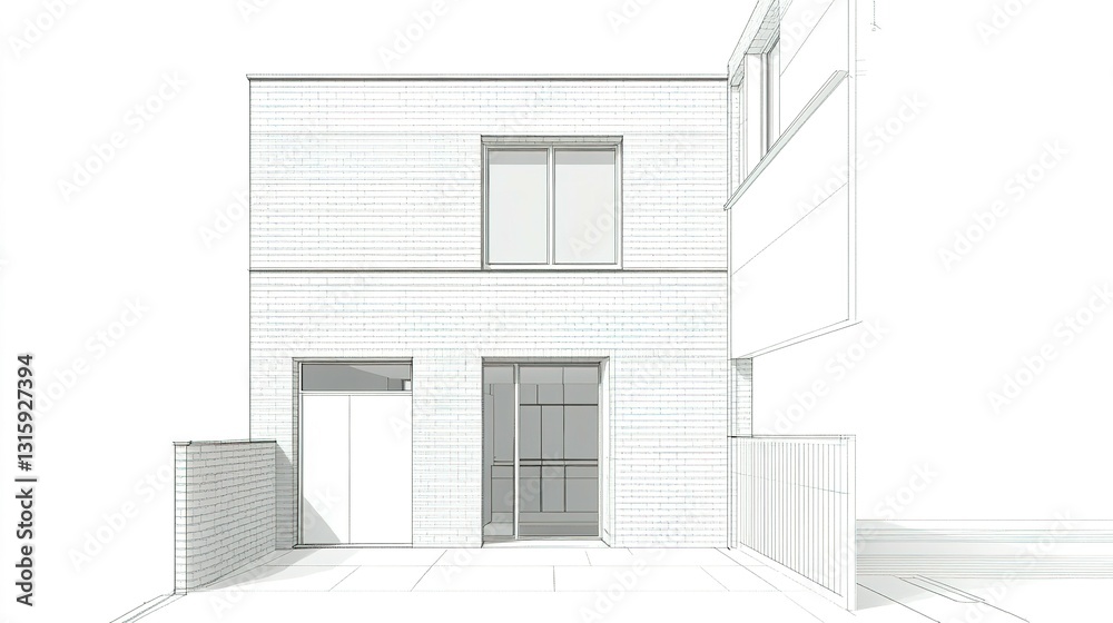 Architectural sketch of a modern building design with brick facade Architectural sketch of a modern building design with brick facade