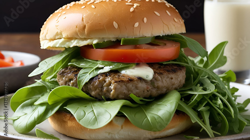 Fresh arugula adds peppery taste and texture to the burger, salad,