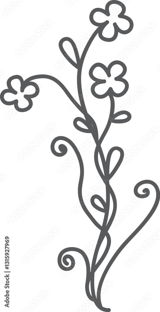 Gray floral design, white flowers, scrollwork, white background, decor Gray floral design, white flowers, scrollwork, white background, decor
