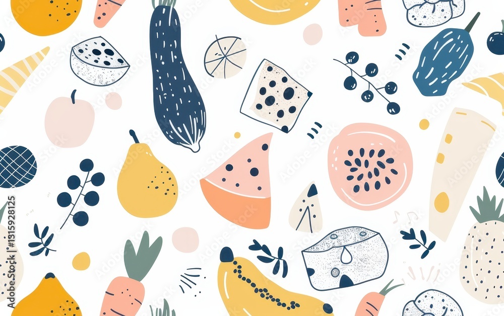 Colorful Fruit and Vegetable Seamless Pattern Colorful Fruit and Vegetable Seamless Pattern