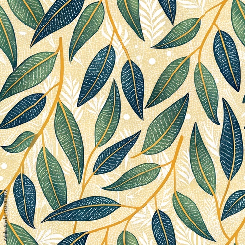 Seamless pattern with leaves eucalyptus. Vintage style