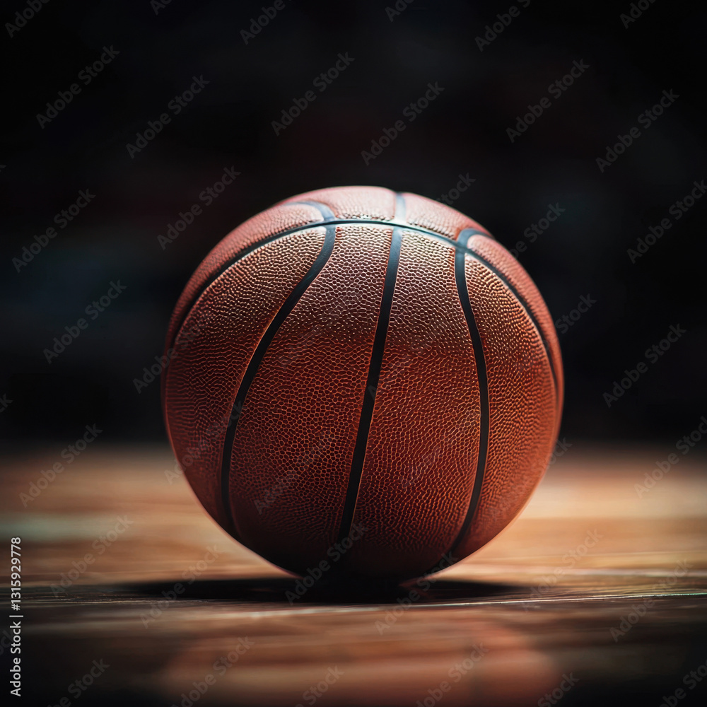 Obraz premium Realistic basketball with grip texture positioned on court surface ready for play in sports setting