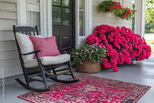 Wallpaper Mural Comfortable rocking chair on a porch with beautiful flowers and rug Torontodigital.ca