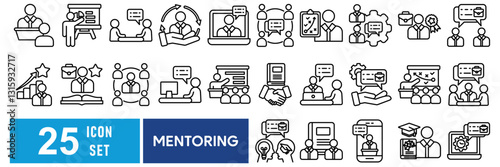 Mentoring Icon set with mentor, collaboration, online mentoring, training, cooperation, advice, strategy