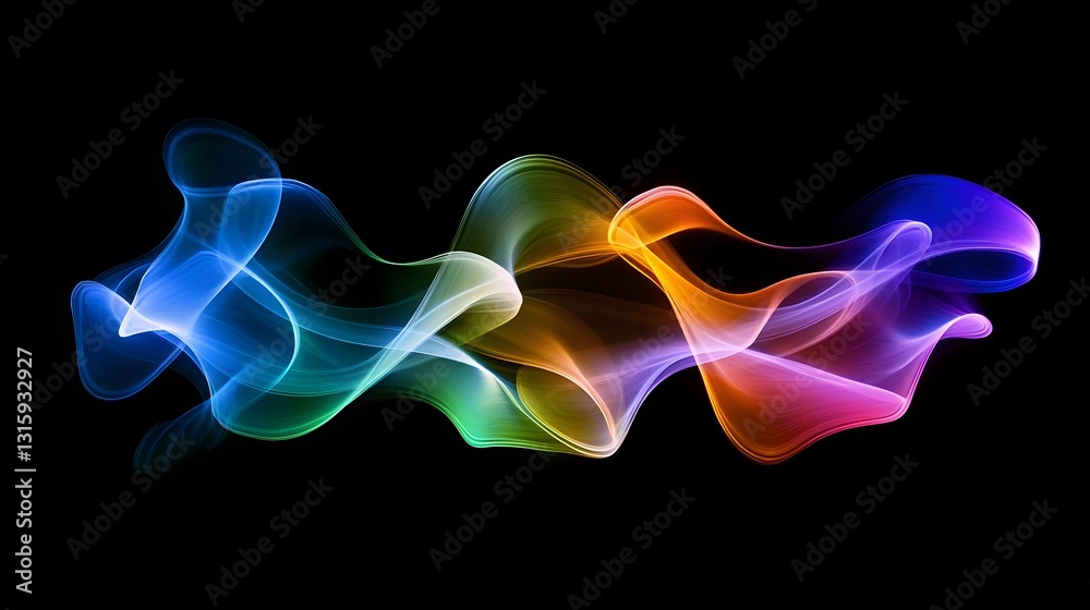 Fototapeta premium Abstract Rainbow Smoke Waves on Black Background