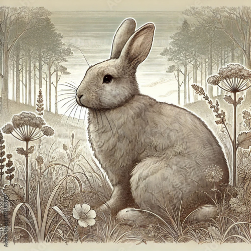 Tranquil Hare in a Forest Clearing photo