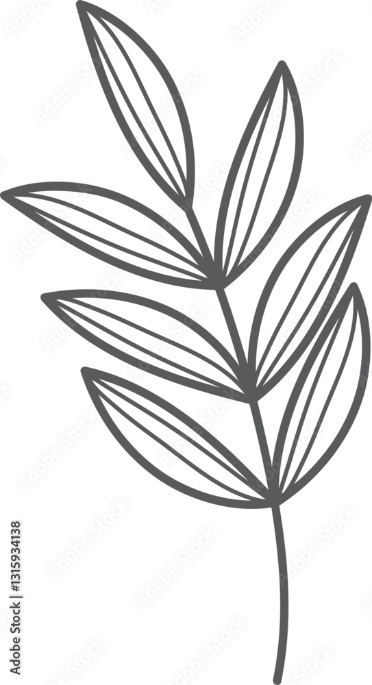 Obraz premium Gray leaf sprig, simple design, white background, design element