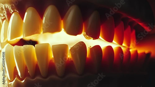 Wallpaper Mural Bright, sharp teeth illuminated from behind create a striking visual effect in a dark setting Torontodigital.ca