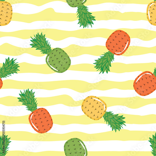Pineapples wave seamless pattern vector
