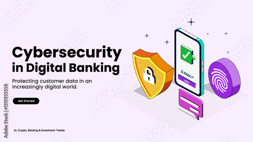 Cybersecurity in Digital Banking – Data Protection and Secure Transactions Illustrated with Digital Shields, Banking Apps, and Cyber Defense | Finance and Technology Vector Design