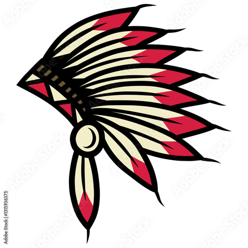 Native Indian American Hat Headdress Illustration Logo Design Vector