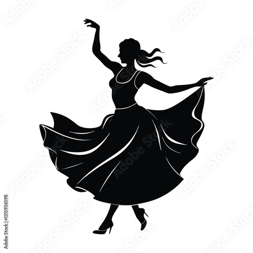 Flamenco Dancer Spinning with One Foot Tapping Silhouette