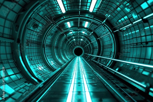 Radiant Teal Tunneling Gridscape Background with Dynamic Depth and Geometric Patterns