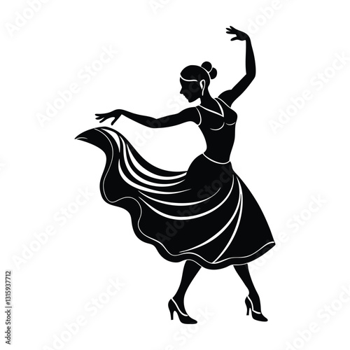 Flamenco Dancer Stamping Foot with Dramatic Arms Silhouette