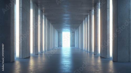 Vast Concrete Hall with Columns and Natural Light Streaming In