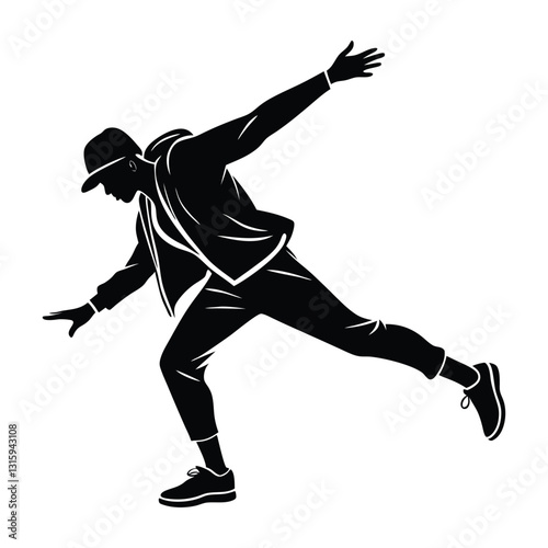Hip-Hop Dancer in a Stylish Pose with One Extended Arm Silhouette
