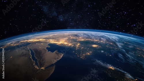 Earth at Night from Space: City Lights and Starry Galaxy