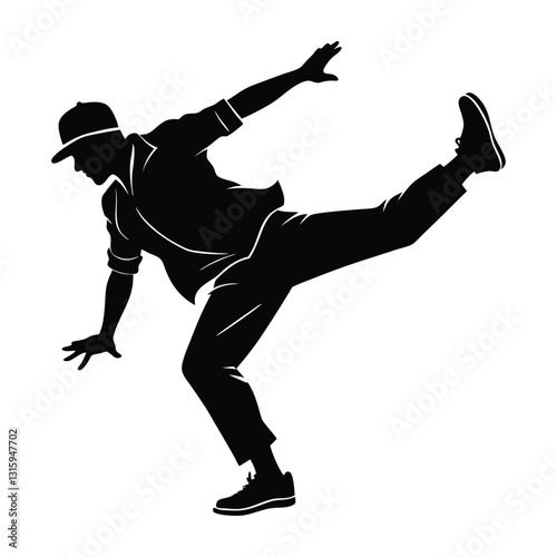 Hip-Hop Dancer Mid-Spin on One Foot with White Silhouette Art