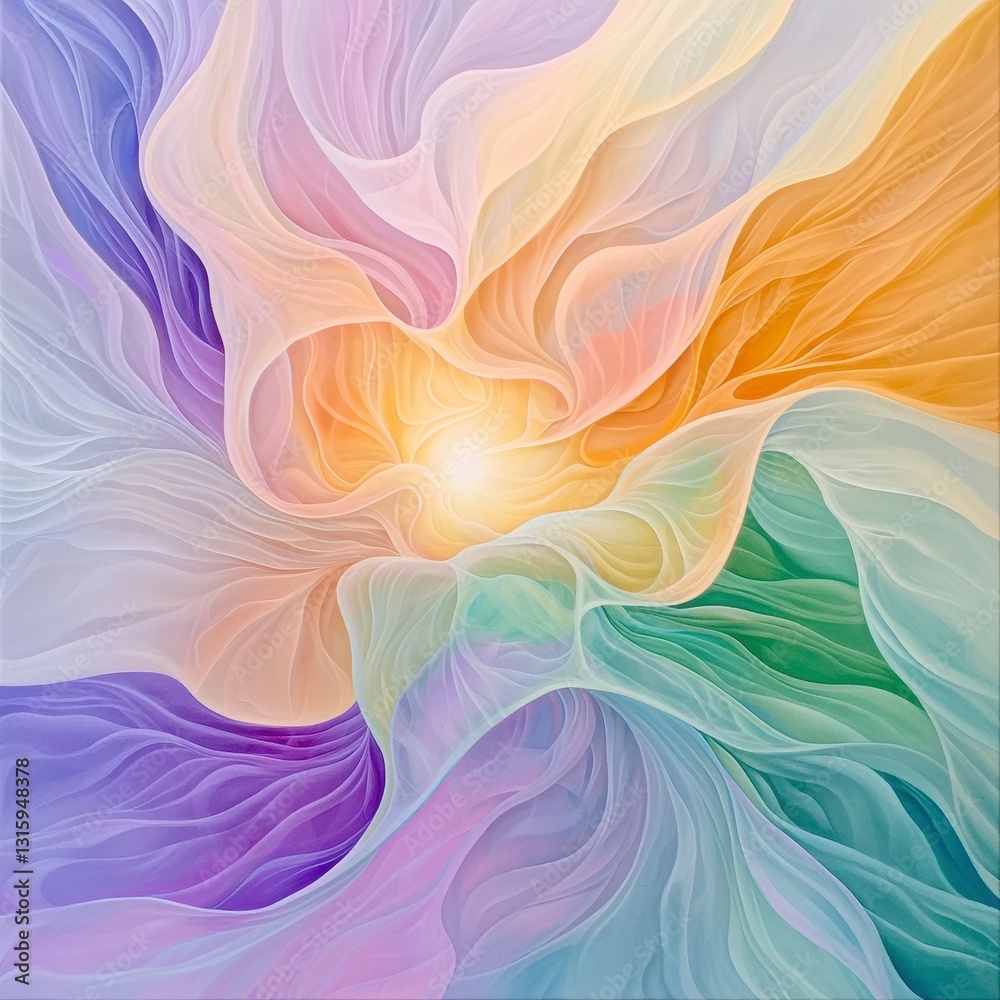 Obraz premium Colorful abstract painting depicting a translucent womb bathed in shimmering pastel hues and vibrant textures