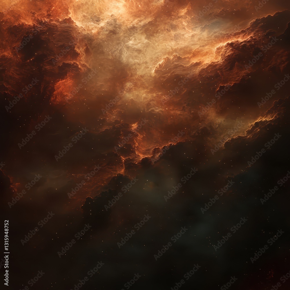 Obraz premium Stunning Cosmic Nebula with Fiery Colors and Soft Cloud Formations