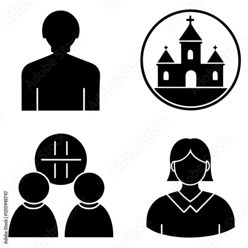 society, teamwork, cooperation. Silhouette icon collection Vector art illustration. 