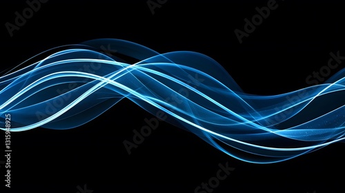 Abstract Blue Wave Design: Serene Flowing Lines on Black Background