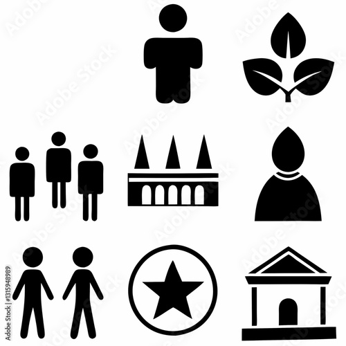 society, teamwork, cooperation. Silhouette icon collection Vector art illustration.