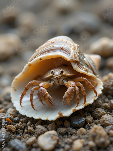 Hermit or diogenes crab in a beautiful gastropod shell