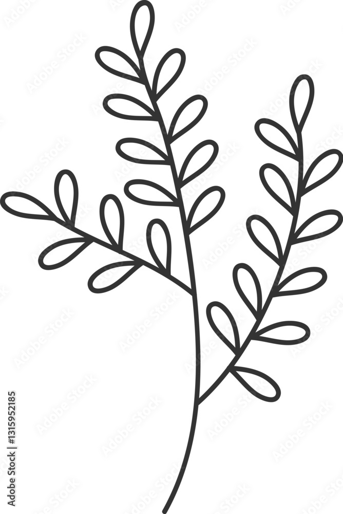 Simple black line art sprig on white background for design Simple black line art sprig on white background for design