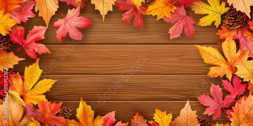 Autumn Leaves, Pine Cones, and Wood Background: A Festive Fall Scene