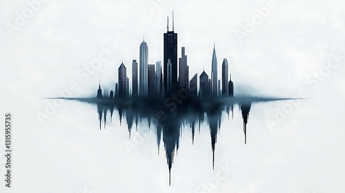 Floating Cityscape: A Digital Painting of an Urban Silhouette AI Generated