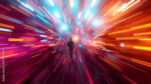 A dynamic, creative light art template background with random colors, blurred lines, action poses, artistic lighting