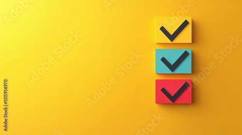 Check Mark Icons Stacked on Yellow Background for Positive Affirmation